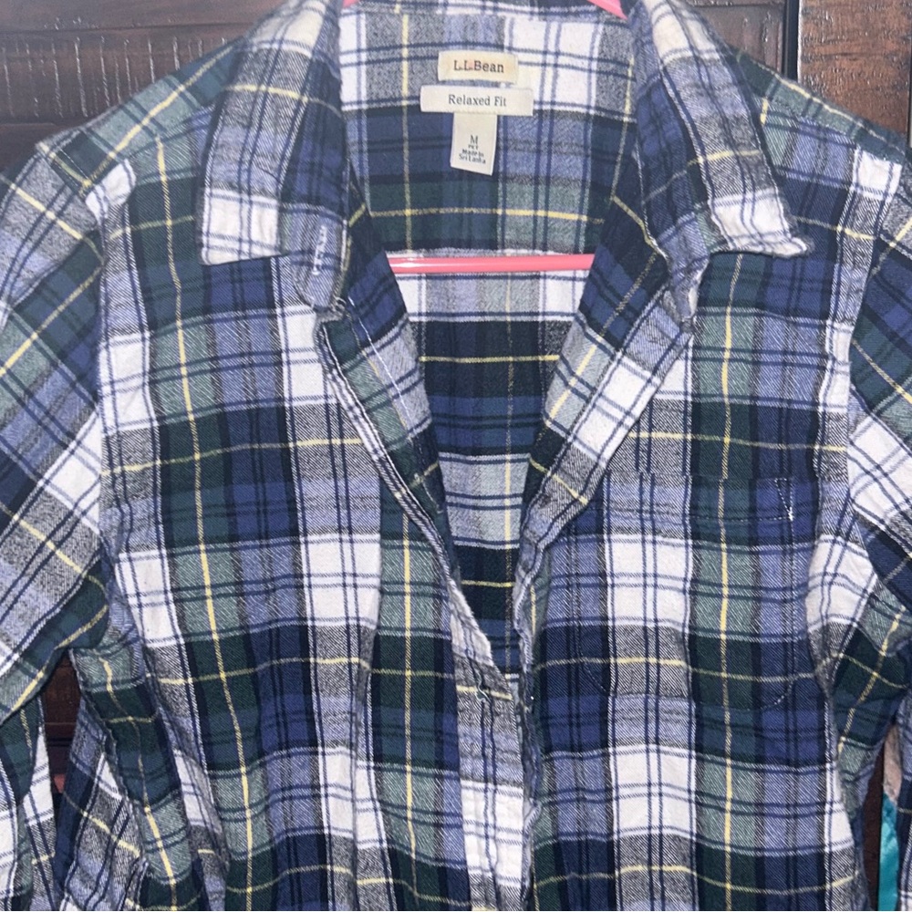 L.L. Bean Relaxed Fit Plaid Shirt - Blue, Green, White